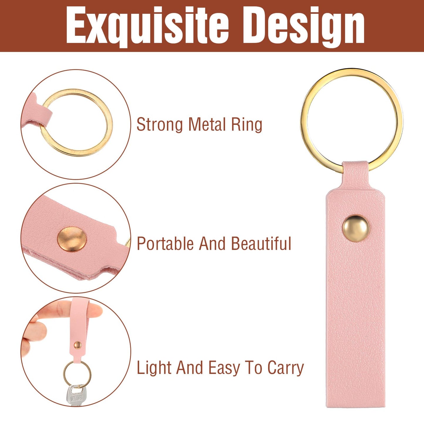 LIQWEI 100 Pcs PU Leather Keychain, Rectangular PU Leather Key Fob Kit, Laser Engraving Key Chain with Keychain Rings for DIY Keychains Craft Birthday Gift Men Women