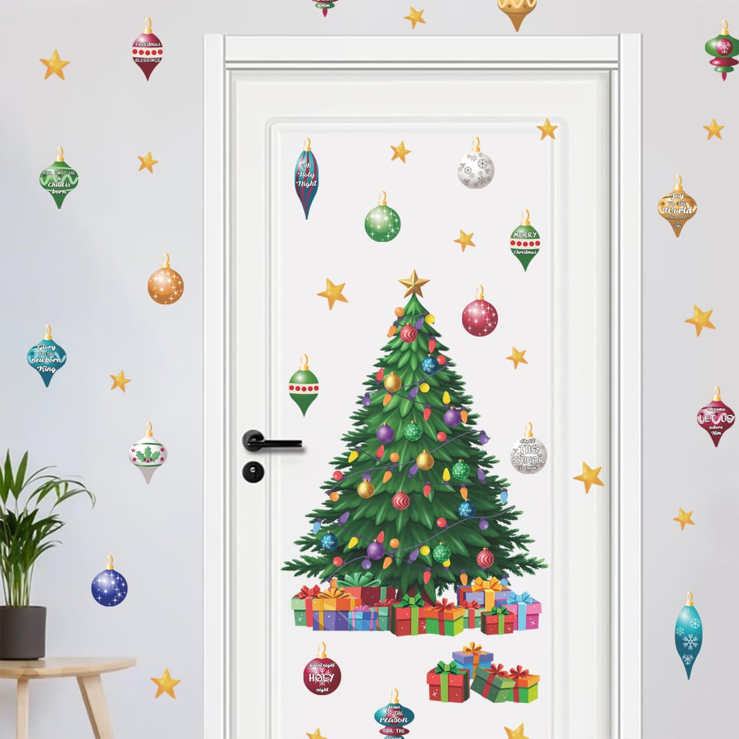 IARTTOP Large Christmas Tree Wall Decals Xmas Bell Winter Holiday Window Clings Bible Verse Wall Stickers Christmas Christian Decor Decal Xmas Decoration for Home Party Living Room Glass