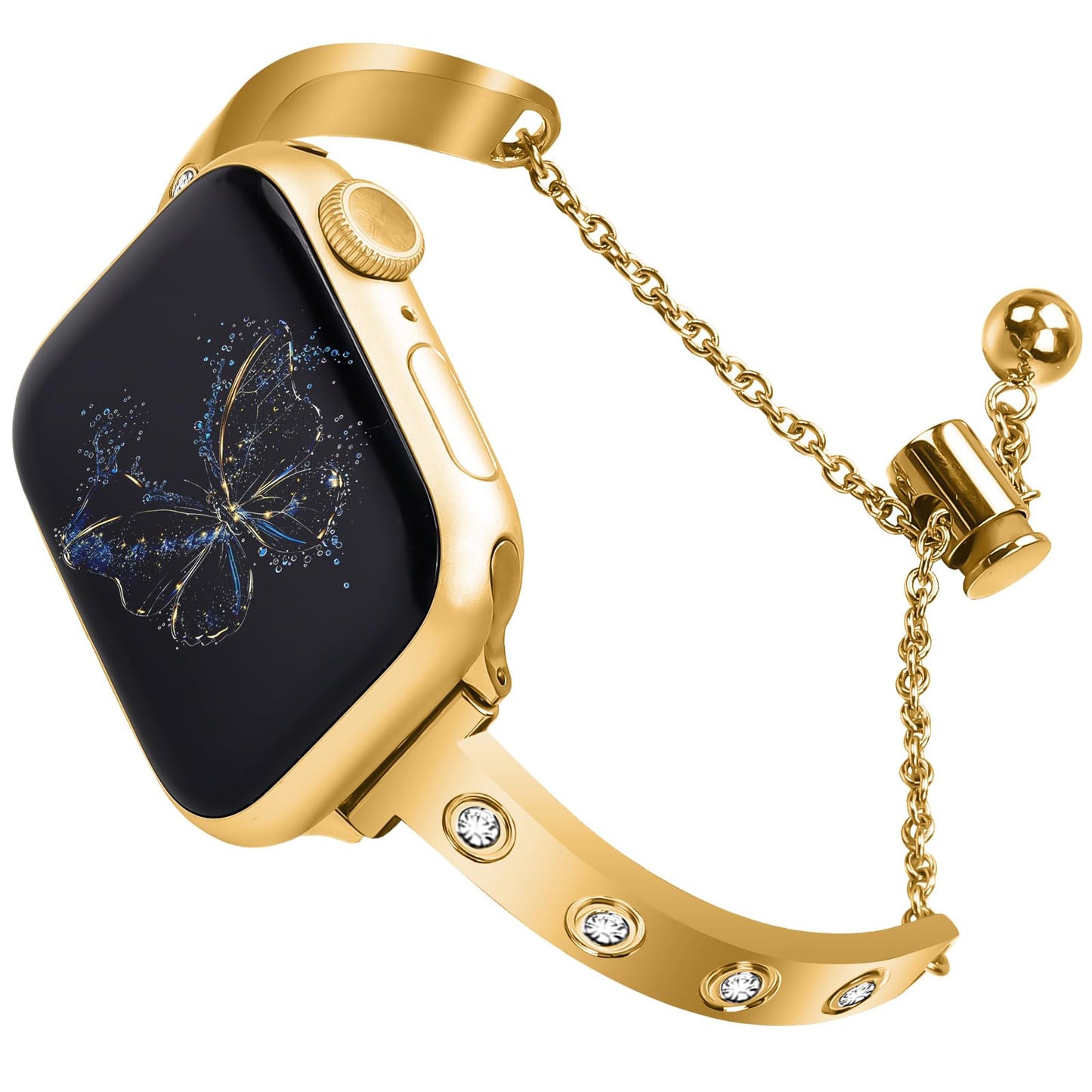 YouthRun Stainless Steel Band Compatible with Apple Watch 38mm 40mm 41mm 42mm 44mm 45mm 46mm 49mm Pretty Luxury Strap with Sparkle Diamond, Dressy iWatch Bracelet, Bling Thin Band for Women (Gold)