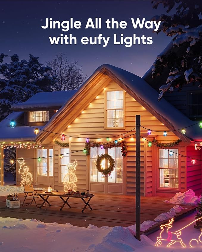 eufy Permanent Outdoor Lights E22, 150ft with 90 Triple-LED Lights, Smart RGBWW, Daily and Holiday, Up to IP67 Waterproof, AI Lighting Themes for Halloween, Christmas, Links with Cameras, Black
