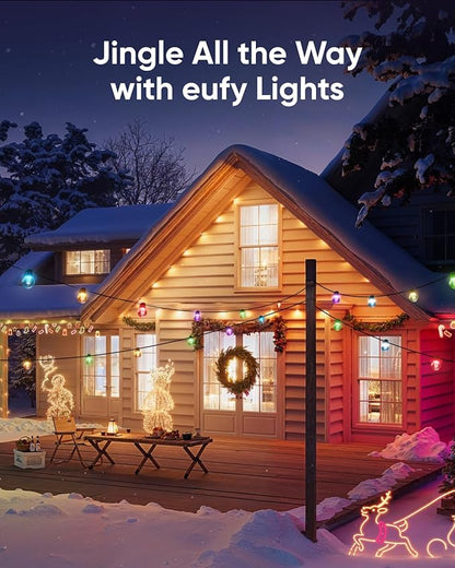 eufy Permanent Outdoor Lights E22, 150ft with 90 Triple-LED Lights, Smart RGBWW, Daily and Holiday, Up to IP67 Waterproof, AI Lighting Themes for Halloween, Christmas, Links with Cameras, Black