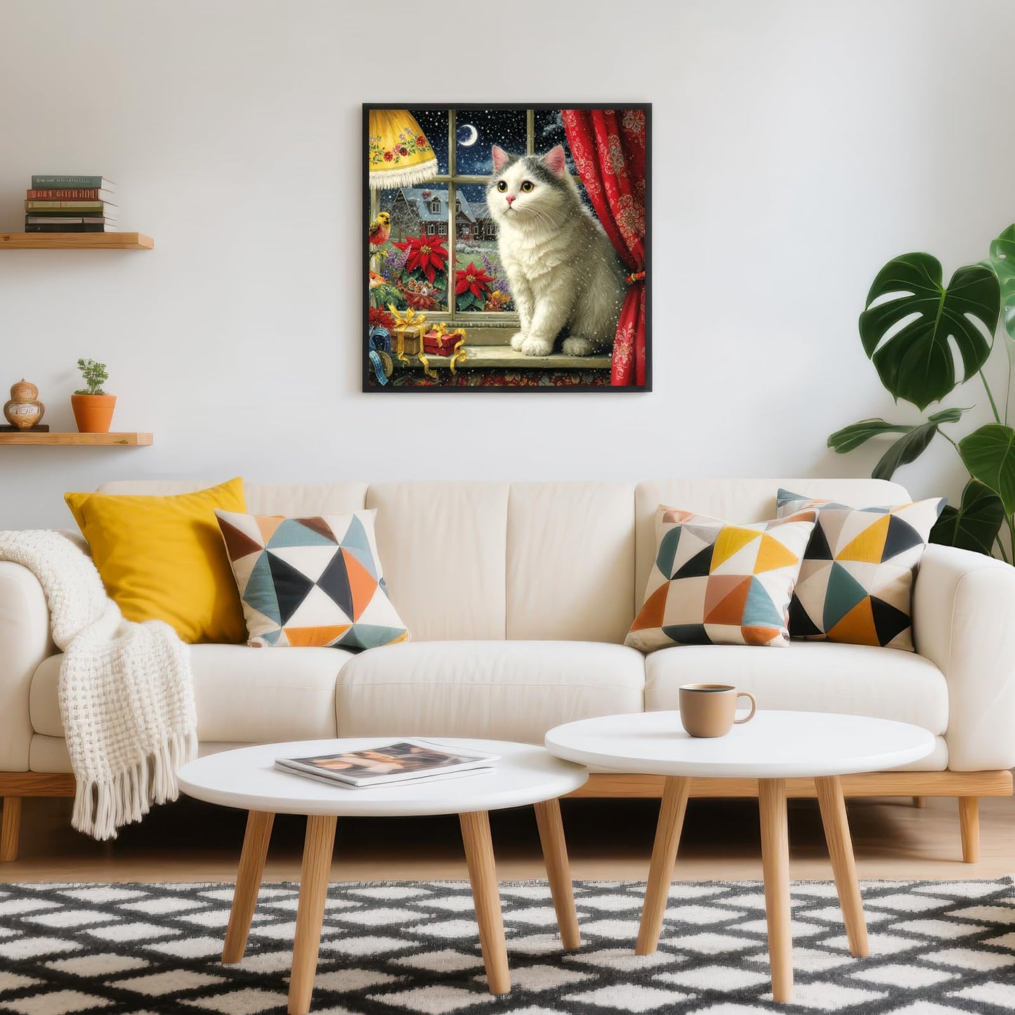 1000 Piece Jigsaw Puzzle, Gray & White Cat on Winter Window Sill