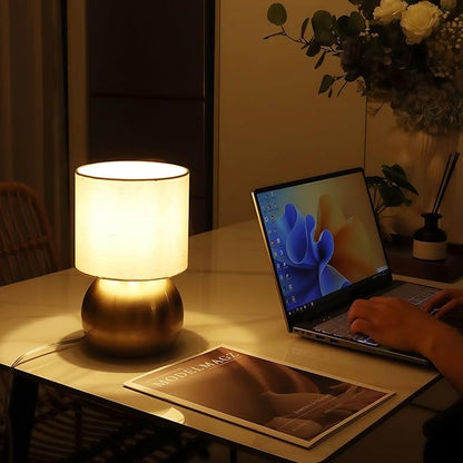 Modern Small Table Lamp Set of 2, Minimalist Nightstand Bedside Lamps with One-Button Inline Switch, 10.4 Inch Desk Light for Bedroom, Living Room,Including Light Bulb（Golden）