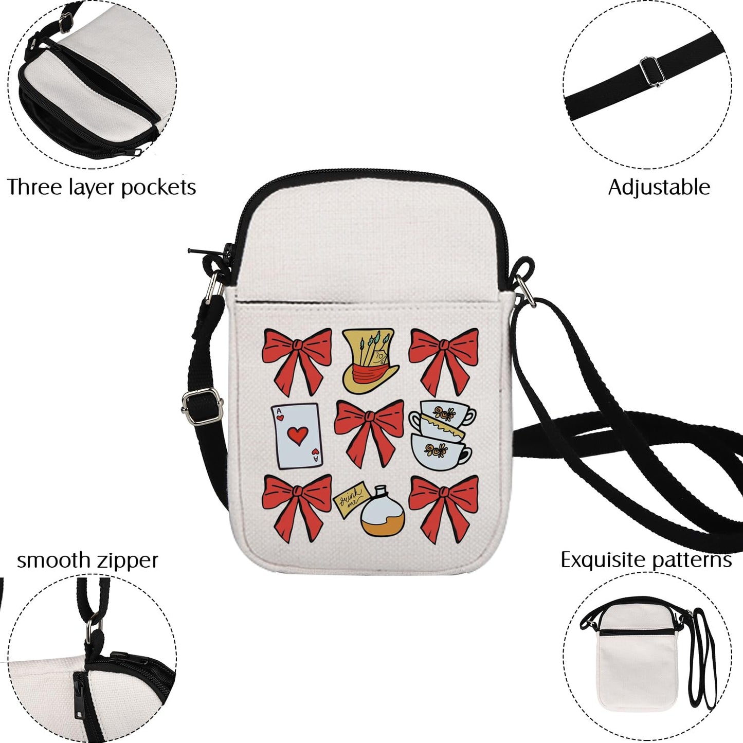 BNQL Alice Crossbody Bag Fairy Tale Fans Gift Mad Hater Hat Gifts Night Tea Party Gifts Mad Hatter Tea Party Shoulder Bag