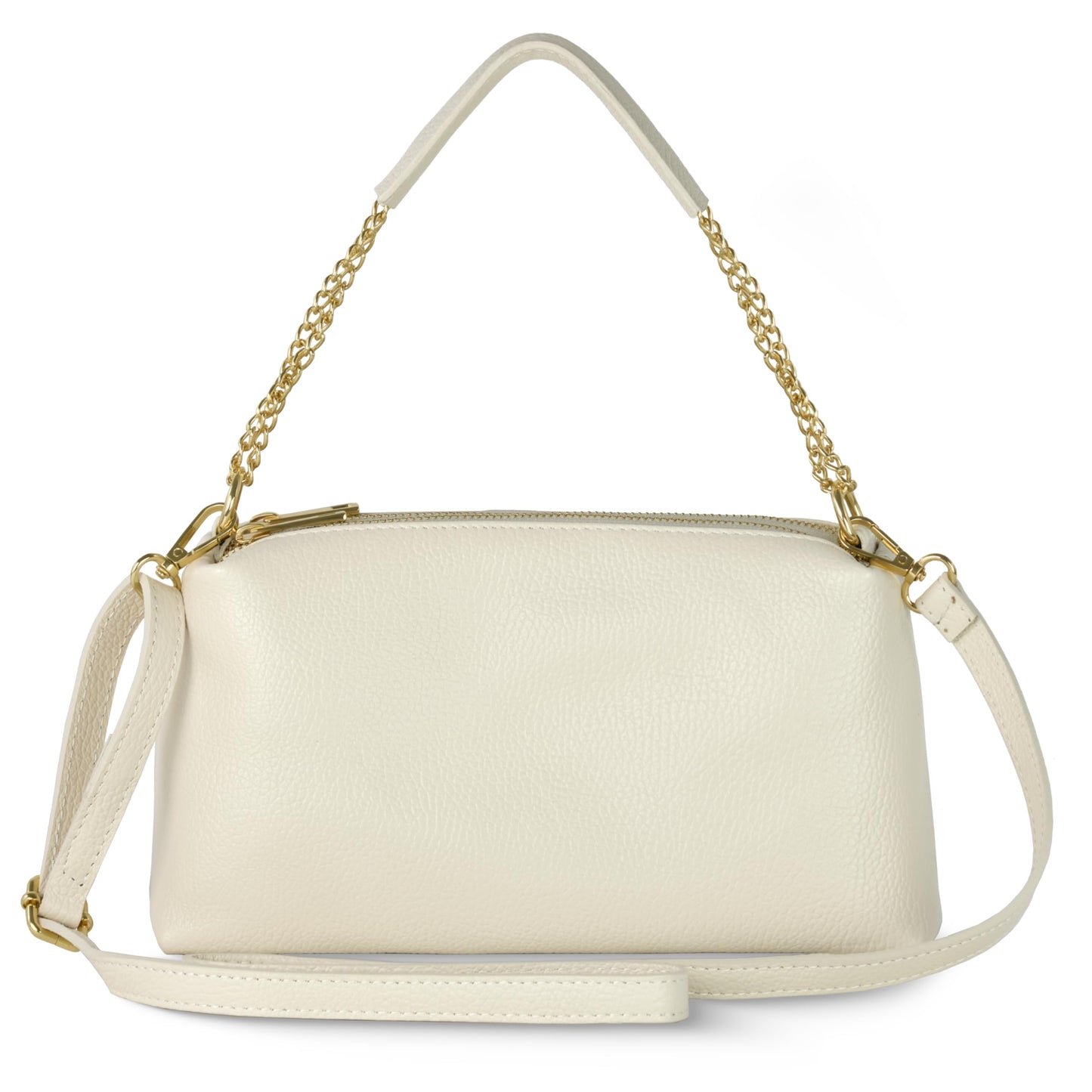 TAKEASY Italian Calf Leather Crossbody Handbag for Women with 2 Zippered Compartments | Everyday Shoulder Purse with Strap (Beige)