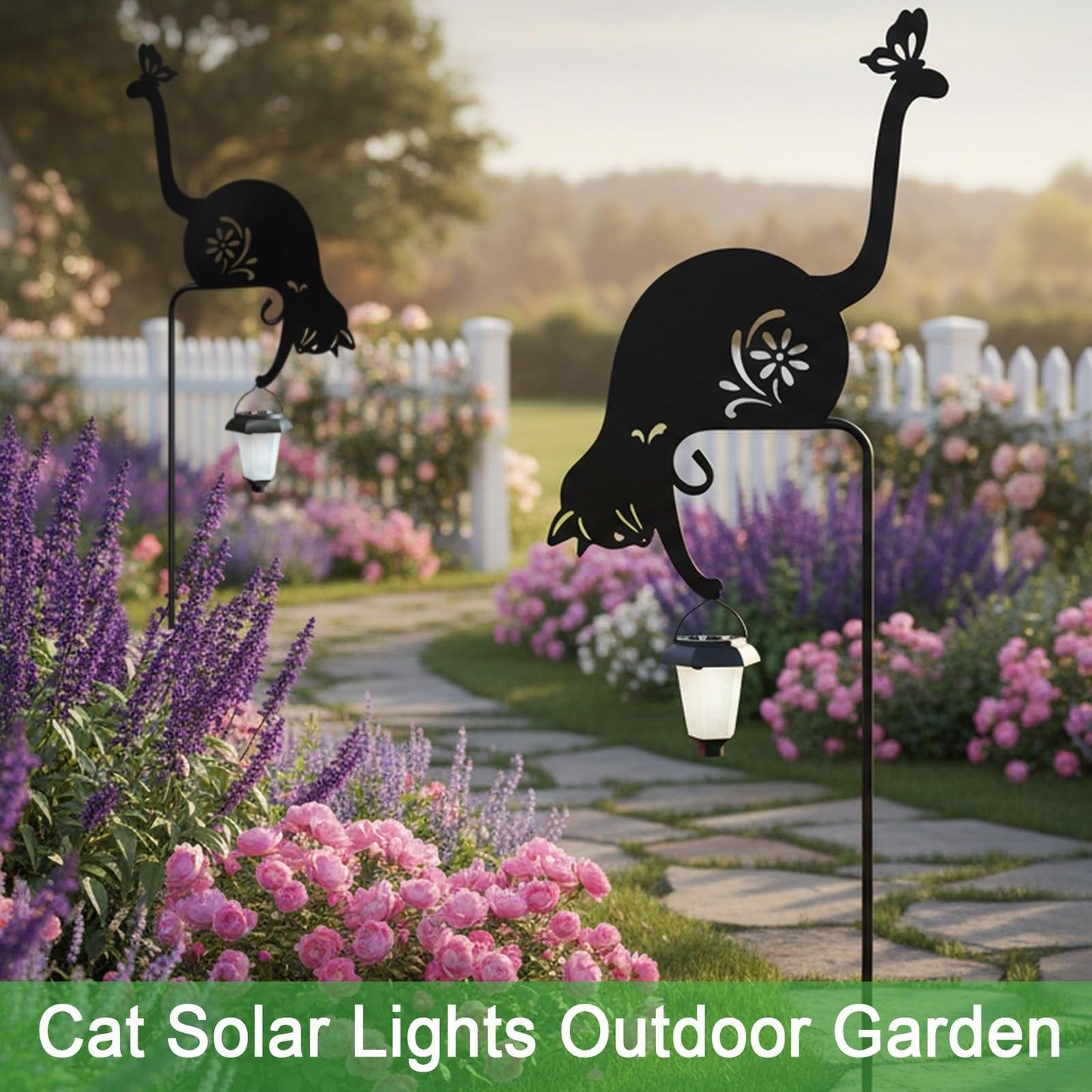 Hokfirm Cat Solar Lights Outdoor Garden, Black Cat Garden Statue,Black Cats Outdoor Decorations with Solar Lantern