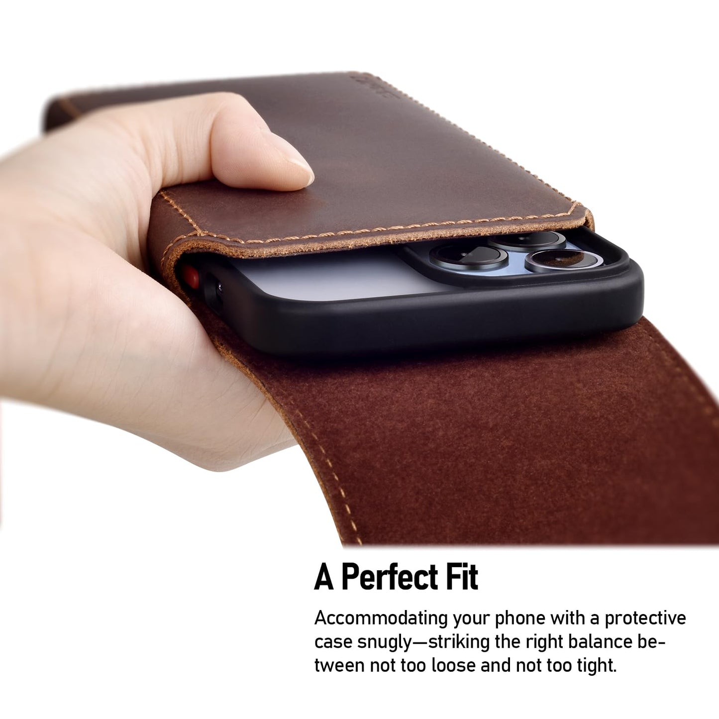 ykooe Genuine Leather Phone Holster Compatible with iPhone 16/15/14/13/12 Pro Max & Plus,17 Air Models, Galaxy S24/S23/S21 FE -Belt Clip and Magnetic Closure,Dark Brown,XL