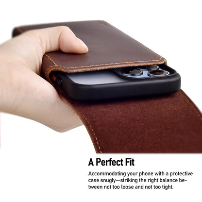 ykooe Genuine Leather Phone Holster Compatible with iPhone 16/15/14/13/12 Pro Max & Plus,17 Air Models, Galaxy S24/S23/S21 FE -Belt Clip and Magnetic Closure,Dark Brown,XL