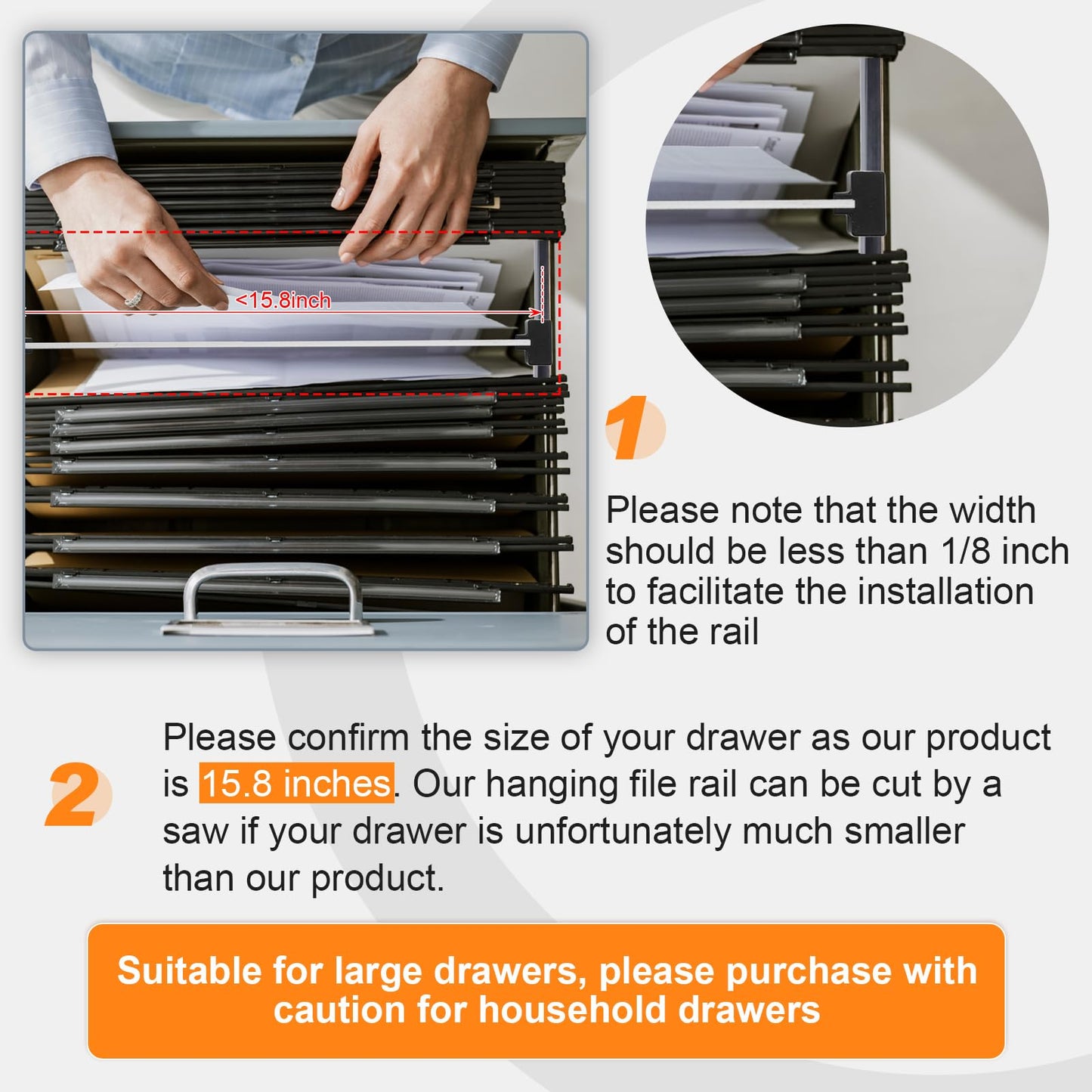 Epakh 8 Pieces Metal Hanging Divider Rail Clip File 4 Pieces File Cabinet Rails for Hanging Folder Frame for Storage