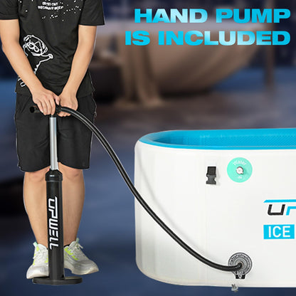 UPWELL Cold Plunge Tub Large Portable Oval Inflatable Ice Bath Tub with Cover for Cold Water Athletes Large Baths for Therapy Recovery at Home or Outdoors Ice Plunge Blue and White