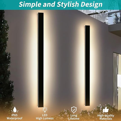 Mikeru 3CCT Dimmable Outdoor Wall Sconce 71" IP65 Waterproof - 2Pack Modern Black Exterior Light with Remote Control, Adjustable 3000K/4500K/6000K for Porch, Patio & Commercial Spaces | Hardwired