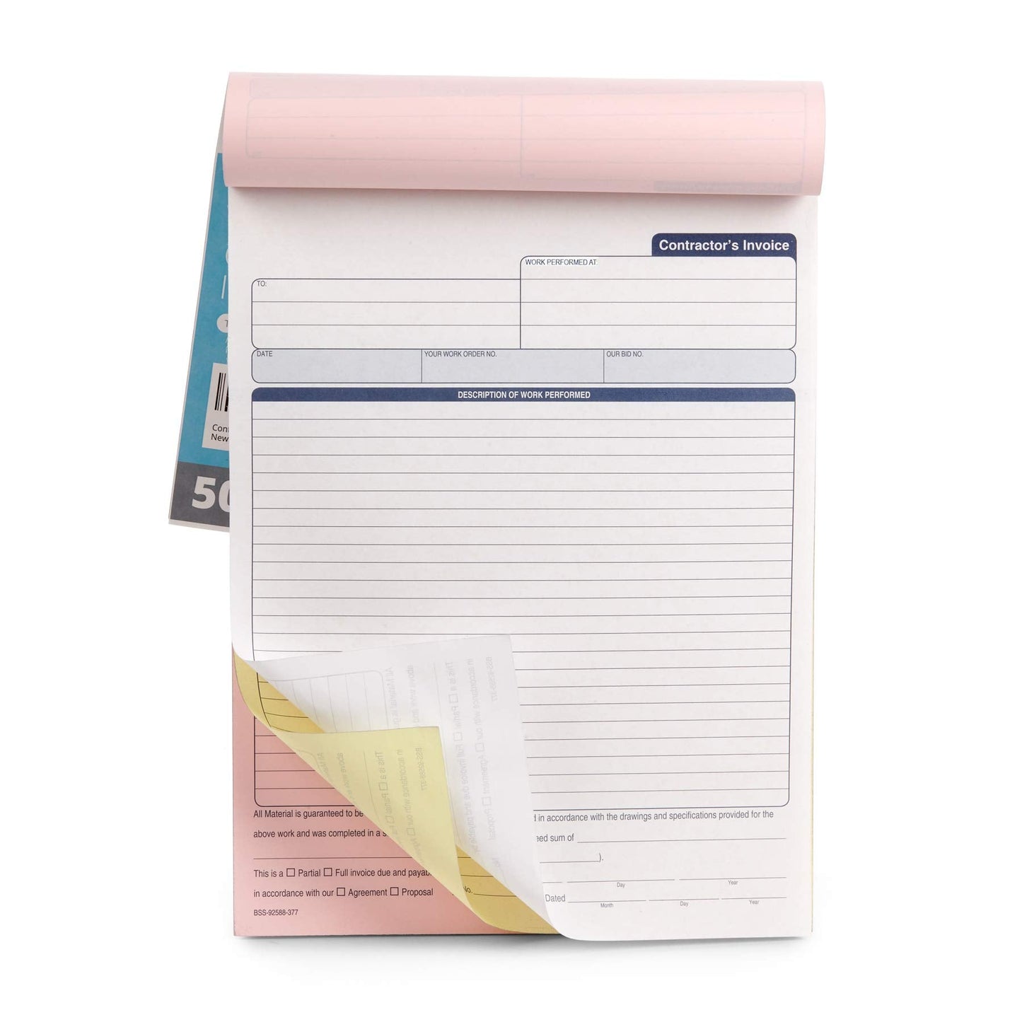 Blue Summit 50 Contractor Invoice Receipt Books, Estimate Book Contractor with Blank Invoice Sheet, 50 Full Page 3 Part Invoices, Carbonless Forms with Carbon Copies, Letter Size