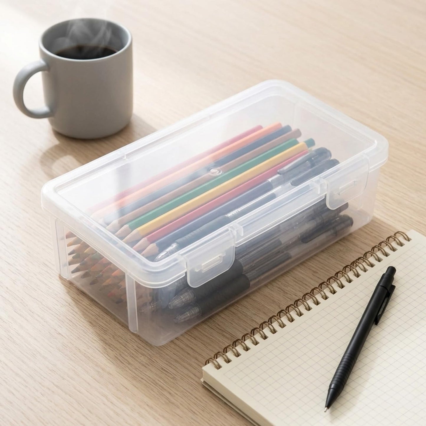 Clear Storage Box with Lids 2 Pack, Small Plastic Organizer Bins, Plastic Pencil Cases for Office Supplies, Cosmetics, Craft Items and Cables, Portable and Strong
