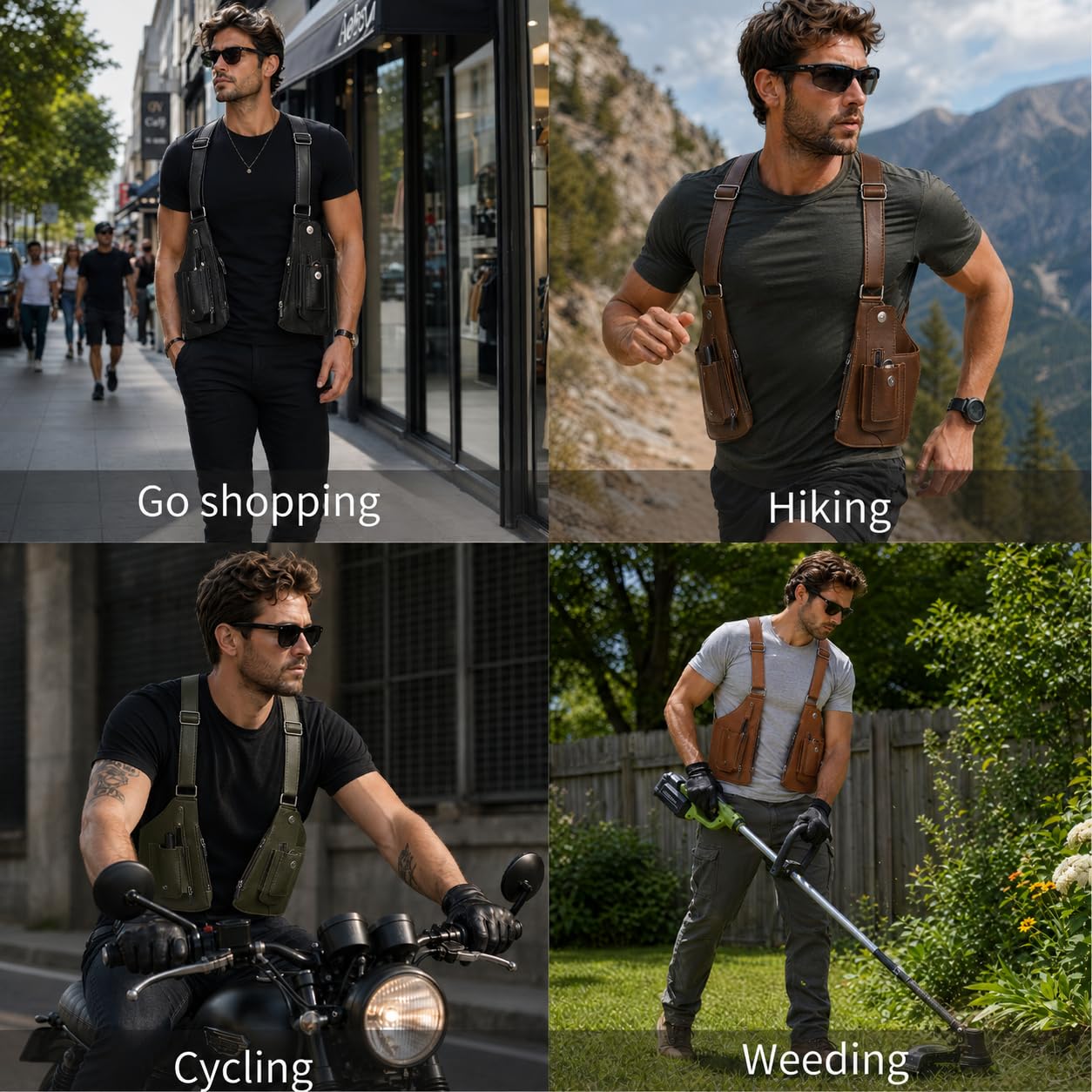 Men’s Underarm Shoulder Holster Bag Anti-Theft Crossbody Sling Bag Concealed Style EDC Pouch Adjustable Straps Multi Pocket (Vegan Leather)
