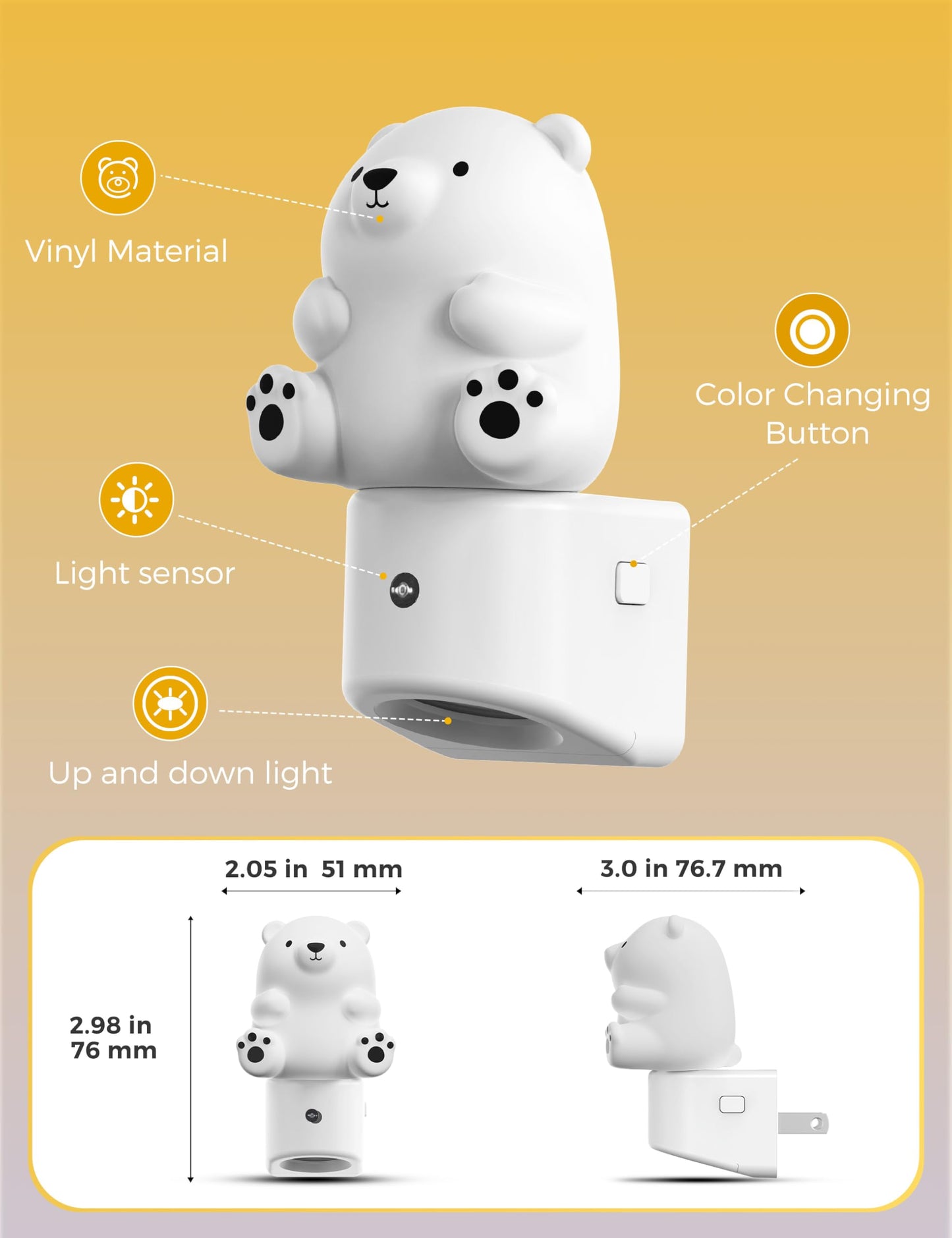 L LOHAS LED Night Light for Kids, 3D Bear Night Light Plug in, Dusk to Dawn Nursery Night Lights, RGB+Soft White 3000K, 3 Lighting Modes, Room Decor, Children