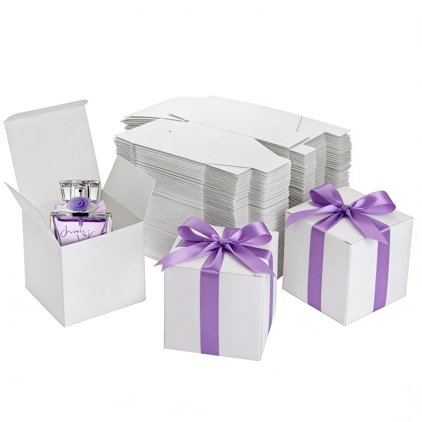 Jucoan 100 Pack White Paper Gift Boxes with Lids, 4 x 4 x 4 Inch Gift Wrapping Box Party Favor Box Goodies Treat Boxes Candy Boxes for Wedding, Bridesmaids Proposal, Birthday, Graduation, Father's Day