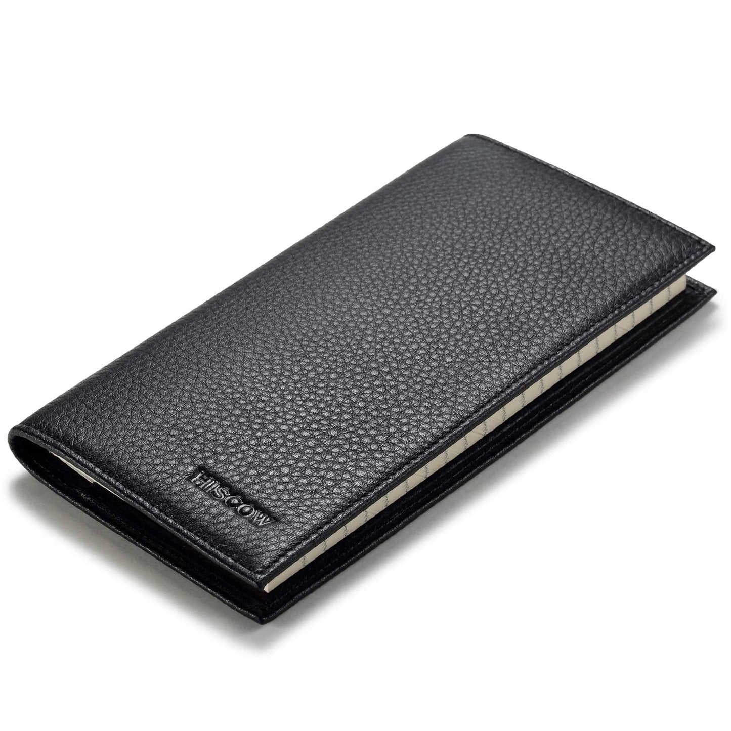 HISCOW Duplicate Checkbook Cover for Men & Women - Full Grain Leather (Pebbled Black)