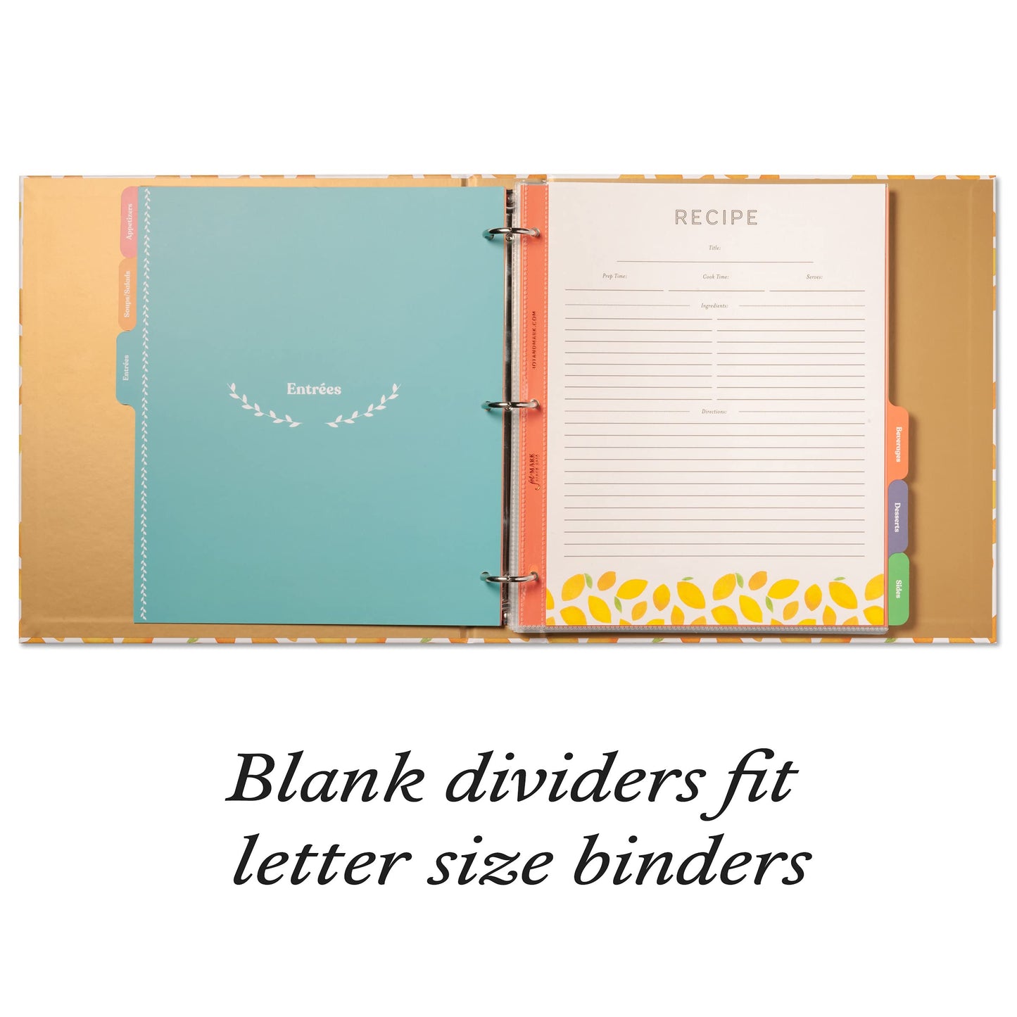 Jot & Mark Blank Recipe Binder Dividers with Tabs - Six Customizable Organizer Dividers for 8.5"x11" 3-Ring Binders (Rainbow) - Blank Recipe Book