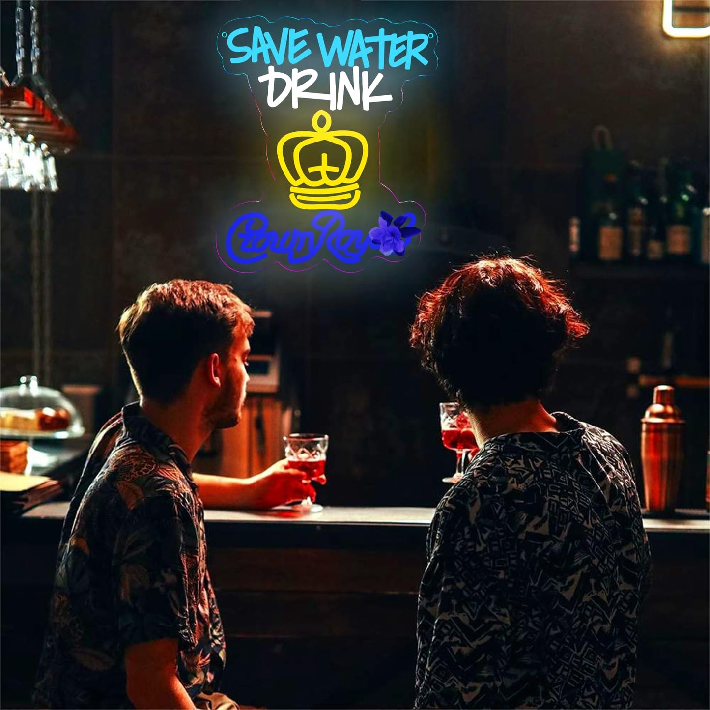 Balanar Save Water Neon Sign for Wall Decor ，Dimmable Whiskey Neon Sign for Man Cave，Party, Bars, Home Decor 、Holiday Gifts12.2 * 14.1inch