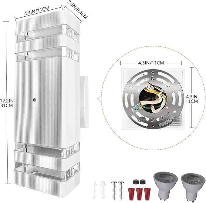 White Dusk to Dawn Sensor Outdoor Wall Lights, 2 Pack Up and Down Lights Outdoor Wall Mount Light, Aluminum Exterior Wall Sconces Waterproof Outside Lights for Porch Hallway Patio