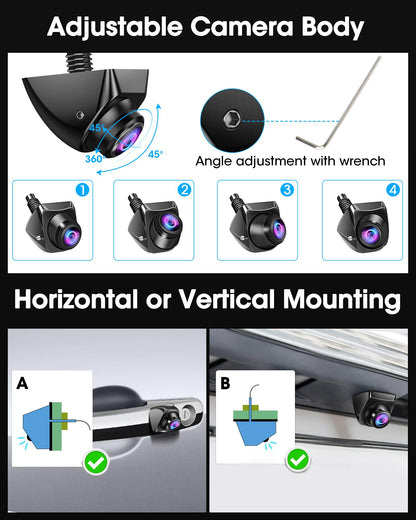 【360°Rotatable】 AHD 1080P Backup Camera for Car Truck Back Up Camera for Cars RV Front Rear View Reverse Camera Super Night Vision IP69K Waterproof Parking Assist Universal 170° Wide Angle12V-24V