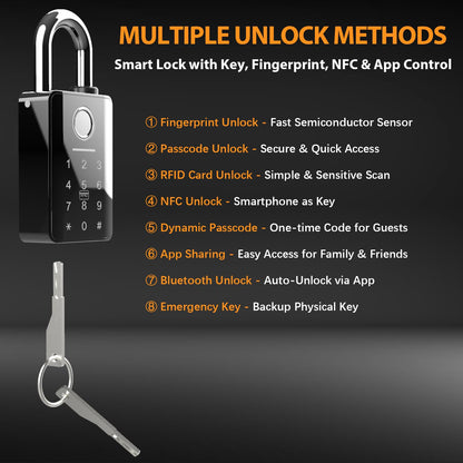 Heavy Duty Smart Fingerprint Padlock with Key, Bluetooth Outdoor Gate Lock IP66 Waterproof, 5 Ways Unlock Smart Gate Lock for Fence Gate Pool Shed Gym Lock Storage, Locker, Tuya App (Gray)