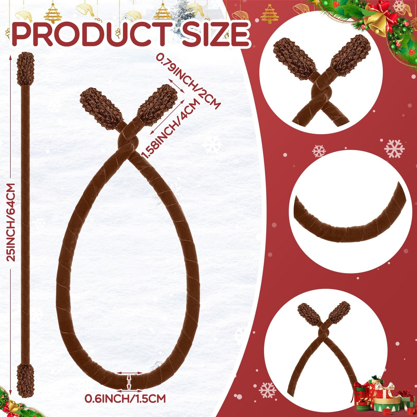 Zhengmy 16 Pcs 25 Inches Christmas Velvet Garland Ties Christmas Decorative Twist Ties for Banister Stairway Railing Reusable Flexible Twist for Xmas Home Decor Holiday Craft Wrapping(Brown)