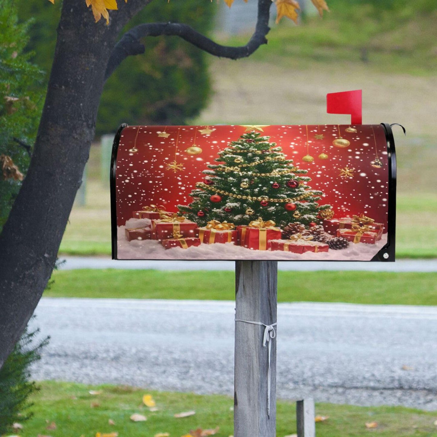 ALAZA Christmas Tree Star Balls Decoration Magnetic Mailbox Cover MailWraps Garden Yard Home Decor for Outside Standard Size-18"x 20.8"