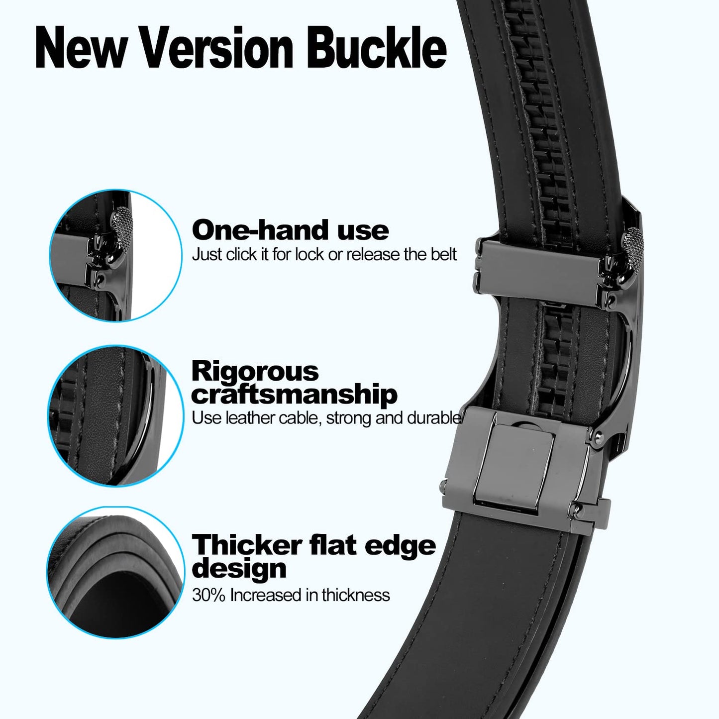 Drowsmen Belt men,leather ratchet Strap 1 3/8" with Comfort Click Sliding Automatic Buckle in gift box, Adjustable belt Trim to Fit (Carbon Fiber M Straps, 32"-38" Waist Adjustable)