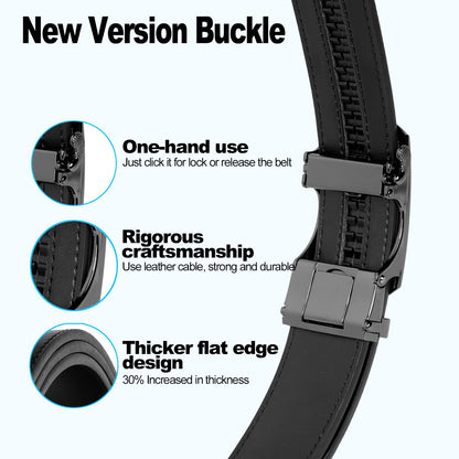Drowsmen Belt men,leather ratchet Strap 1 3/8" with Comfort Click Sliding Automatic Buckle in gift box, Adjustable belt Trim to Fit (Carbon Fiber M Straps, 32"-38" Waist Adjustable)