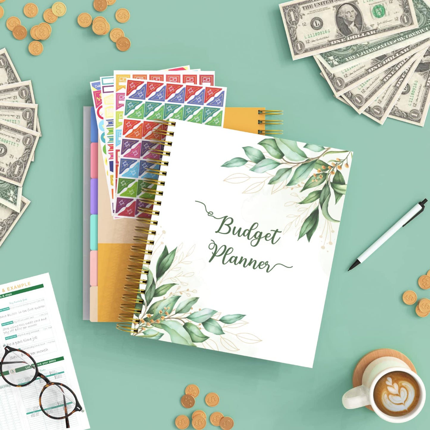 SOLIGT 8.5 x 11 inches Large Budget Planner and Monthly Bill Organizer – Premium Hardcover Budget Book with 12 Pockets for Savings, Debt, Expense Tracking – Budget Tracker with Stickers