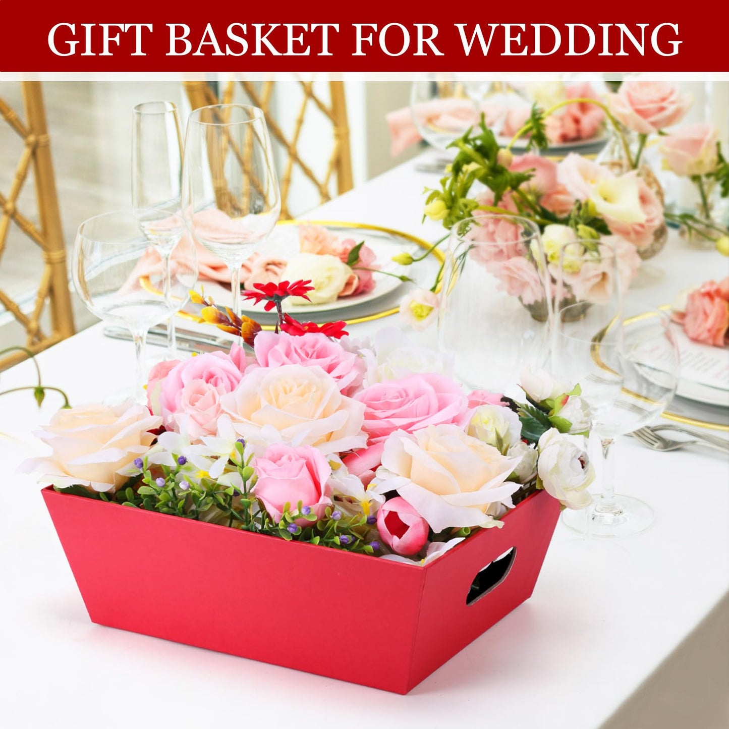 AFOROEOA 6PACK Red Baskets For Gifts Empty, 10x12”Thick Gift Basket with 6Bows 6Bags Empty Gift Baskets for Christmas, Easter, Birthdays, Valentine’s Day Wrapping Gift