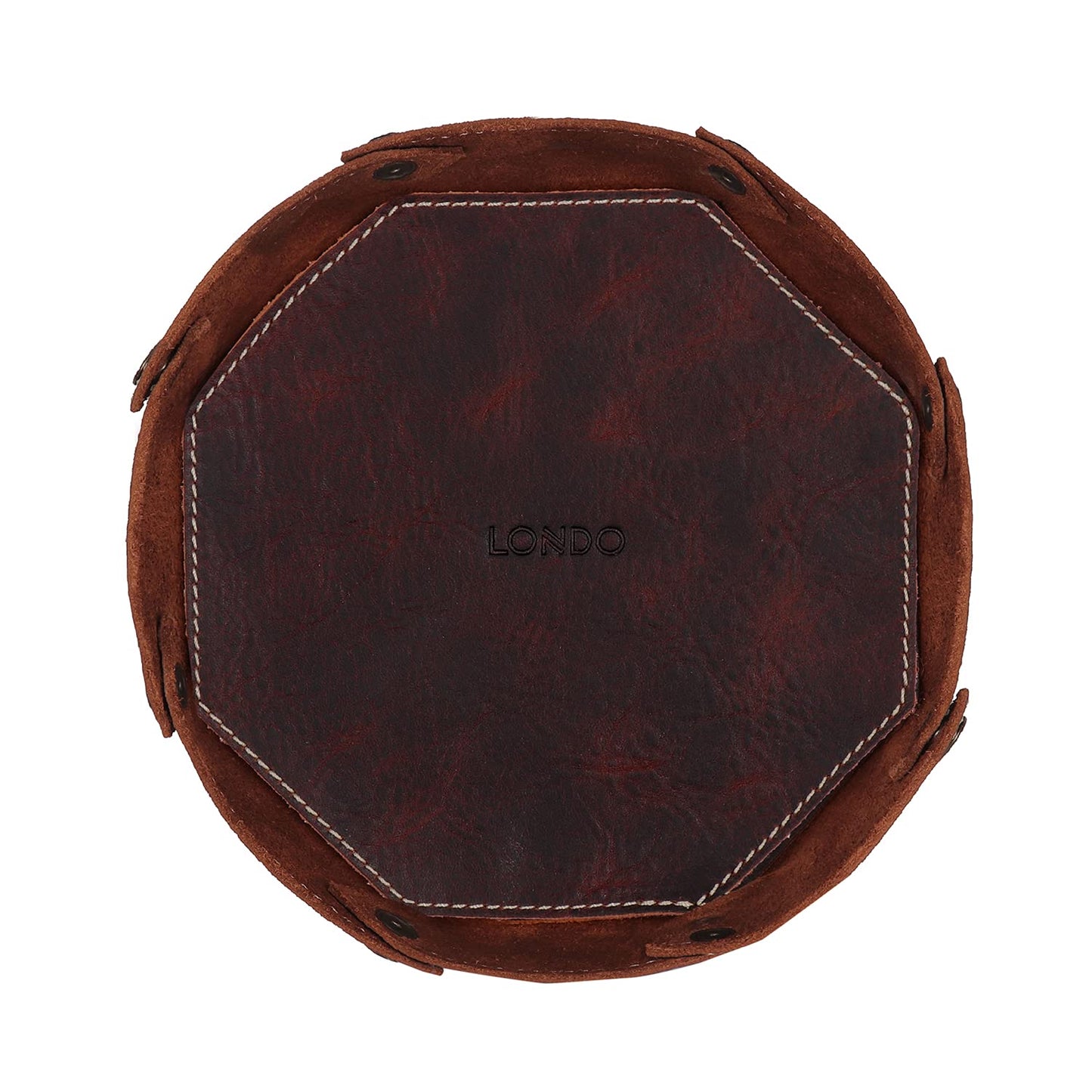 Londo Genuine Leather Round Tray Organizer - Practical Storage Box for Wallets, Watches, Keys, Coins, Cell Phones and Office Equipment