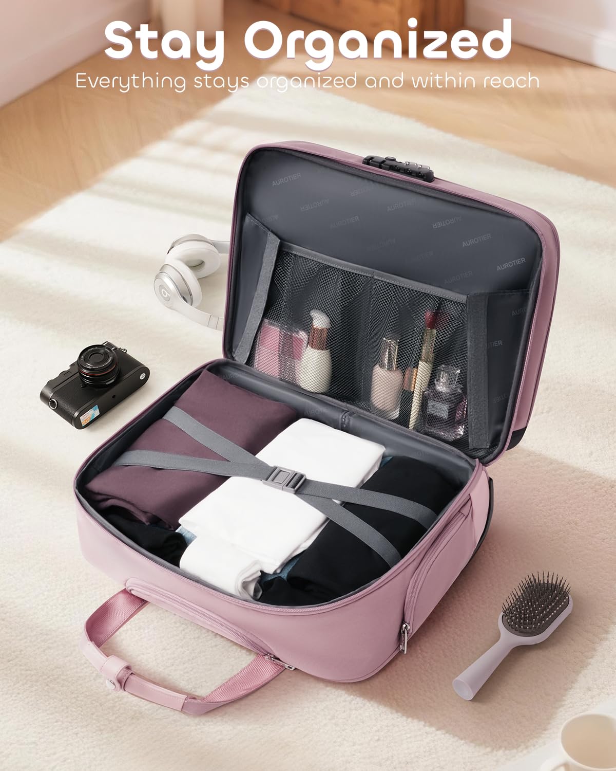 AUROTIER Rolling Laptop Bag Women, Rolling Briefcase for Women with Dual Lock, 16 Inch Computer Bag with Wheels, Roller Underseat Carry On Luggage Personal Item Suitcase for Work Travel Business
