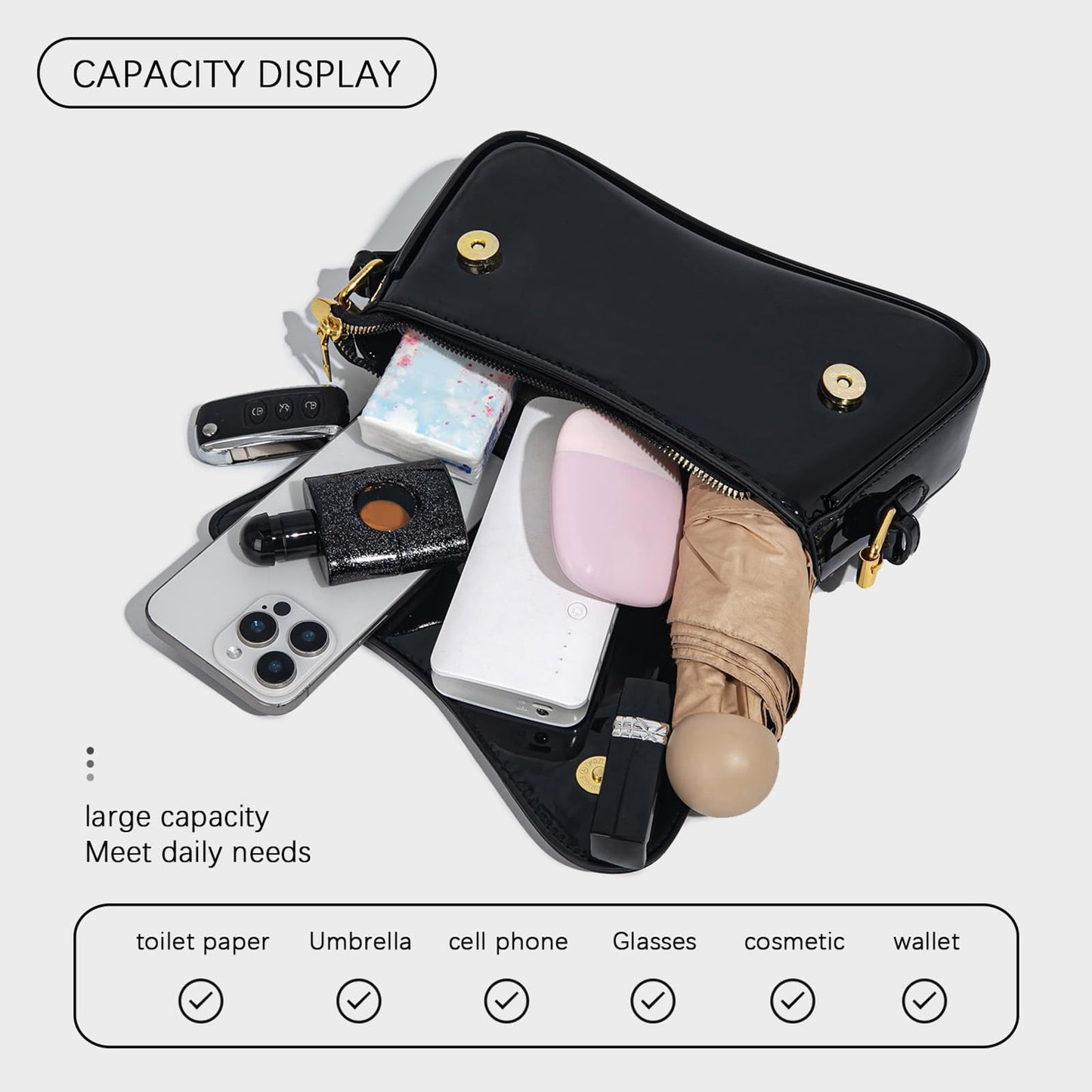AOIR Black Purses for Women Trendy, Y2K Faux Leather Clutch Purse with Cherry Pendant,Crossbody Shoulder Bag and Handbags