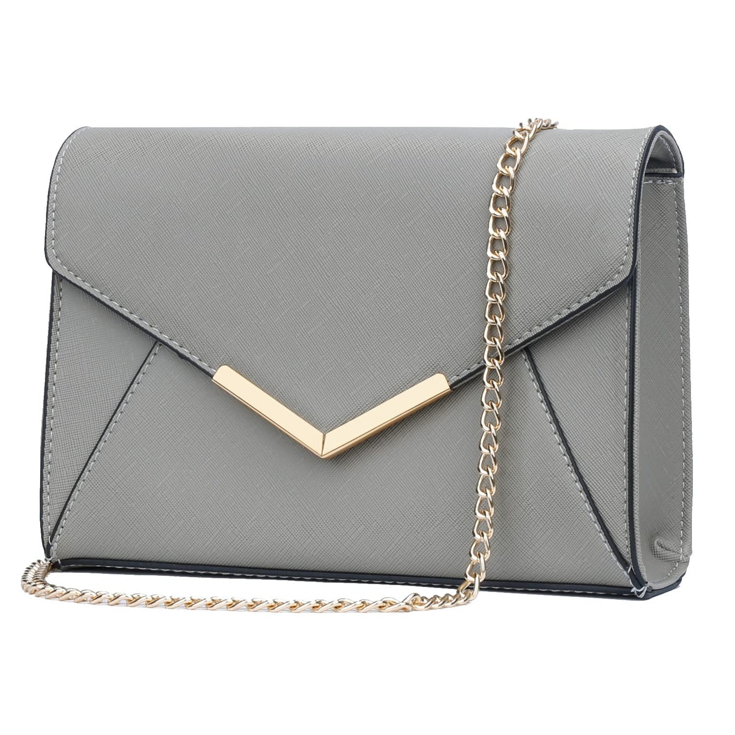 KKXIU Women Elegant Faux Leather Evening Envelope Clutch Purse Foldover Bags for Party Wedding Prom (A-Grey)