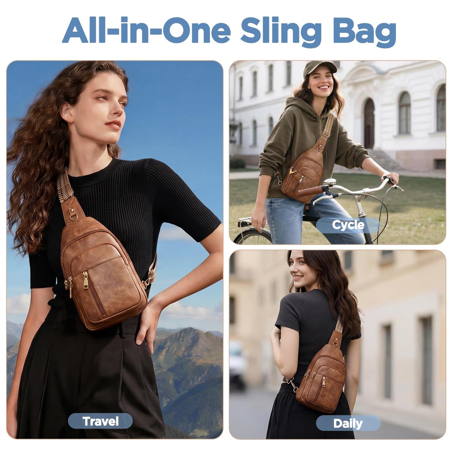 Fiiuos Anti Theft Crossbody Bags for Women RFID Sling Bag, Vegan Leather Cross Body Travel Purse for Work & Daily Use, Hands-Free Casual Daypack for Women Men Mocha Brown