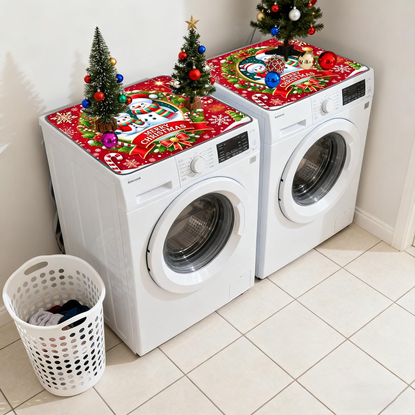 Nuxovilar Christmas Washer Dryer Dust Cover - Playful & Classic Festive Decor Protector for Laundry Room/Area/Space (YLU08112)