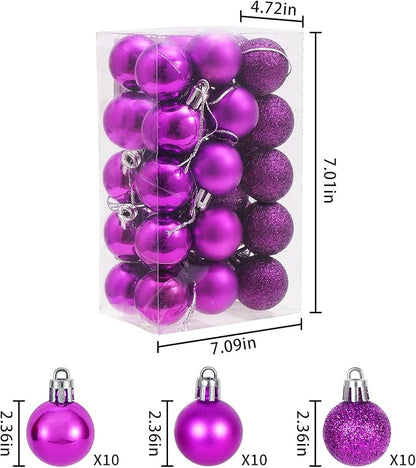 30ct Christmas Ball Ornaments, 2.36" Shatterproof Christmas Tree Decorations, Perfect Hanging Ball for Indoor/Outdoor Holiday Party Decor (Purple)