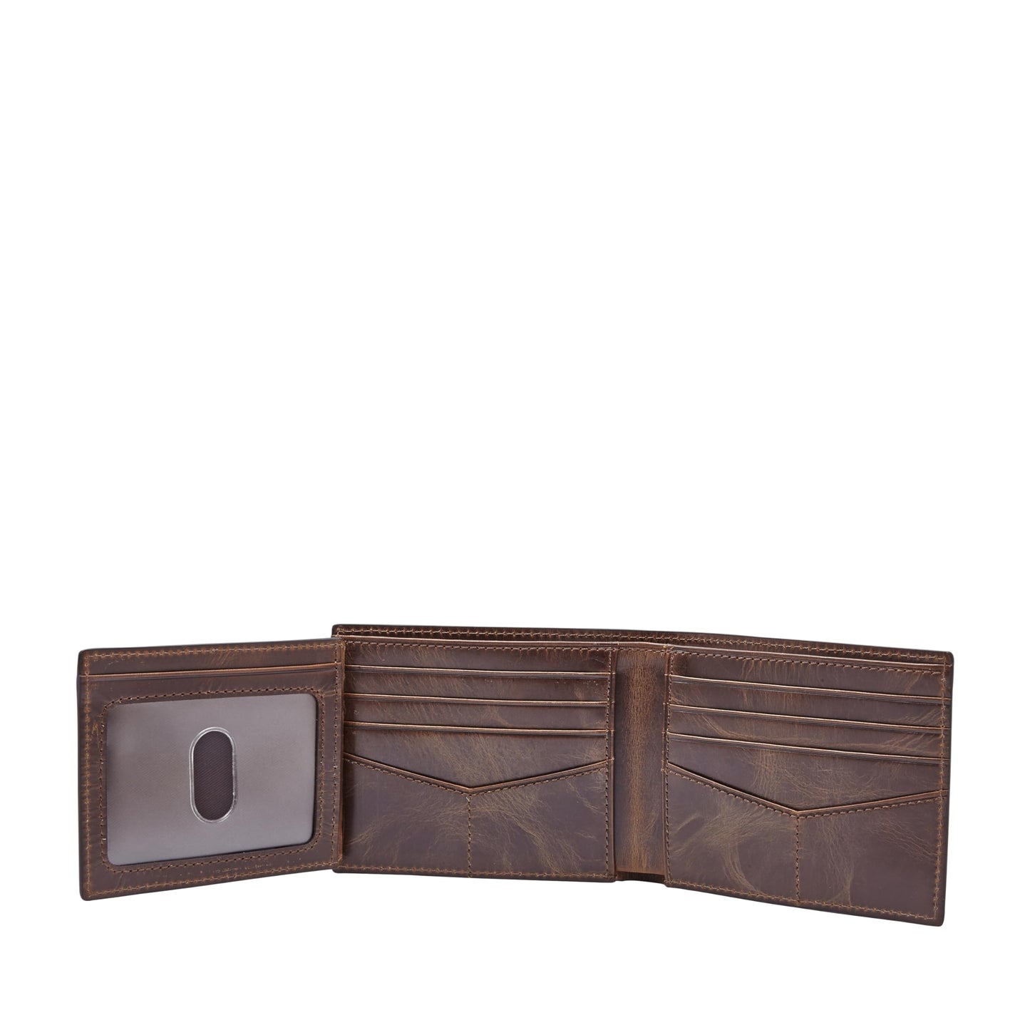 Fossil Men's Wallet, Derrick Leather RFID-Blocking Wallet, Bifold with Flip ID, Dark Brown