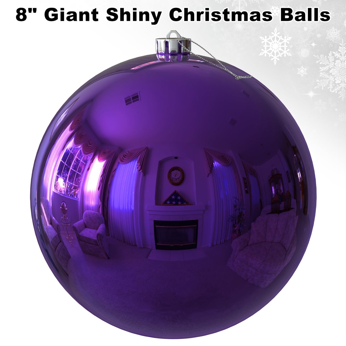 Purple 8.0" Extra Large Christmas Balls Ornaments - Christmas Tree Decorations Shatterproof Shiny Hanging Balls for Birthday Holiday Wedding Decorations Set of 2pcs