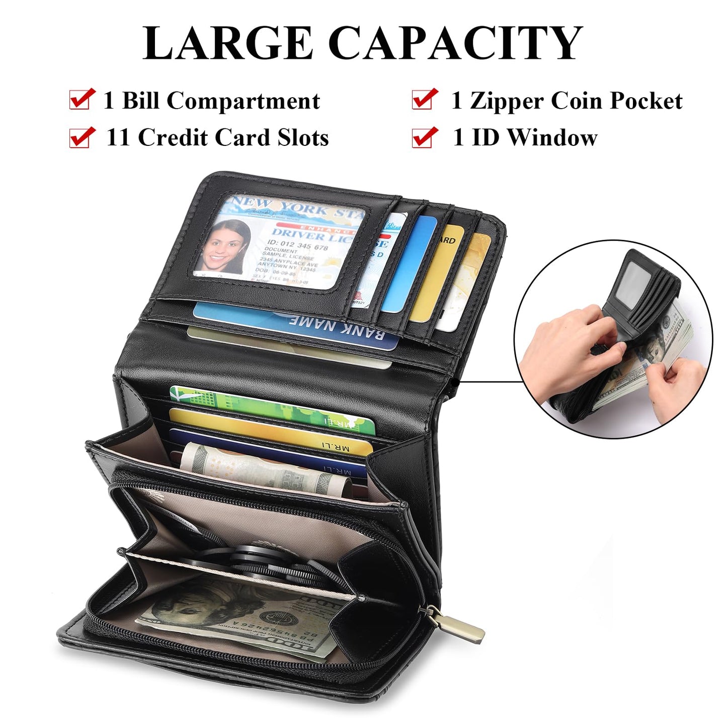 SENDEFN Wallets for Women Trifold Ladies Wallet Credit Card Holder Coin Pocket with ID Window