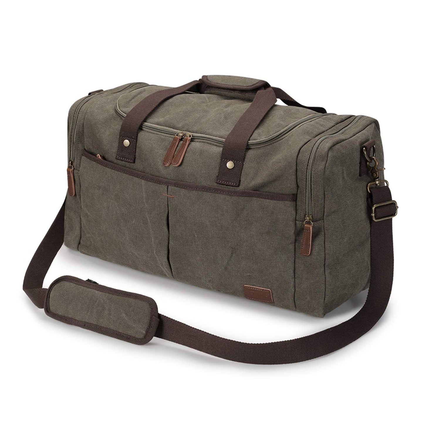 S-ZONE Large Canvas Travel Duffel Bag Weekend Overnight Bag with Shoes Compartment Holdall Gym Bag with Multi-Pockets for Men and Women, Army Green, X-Large