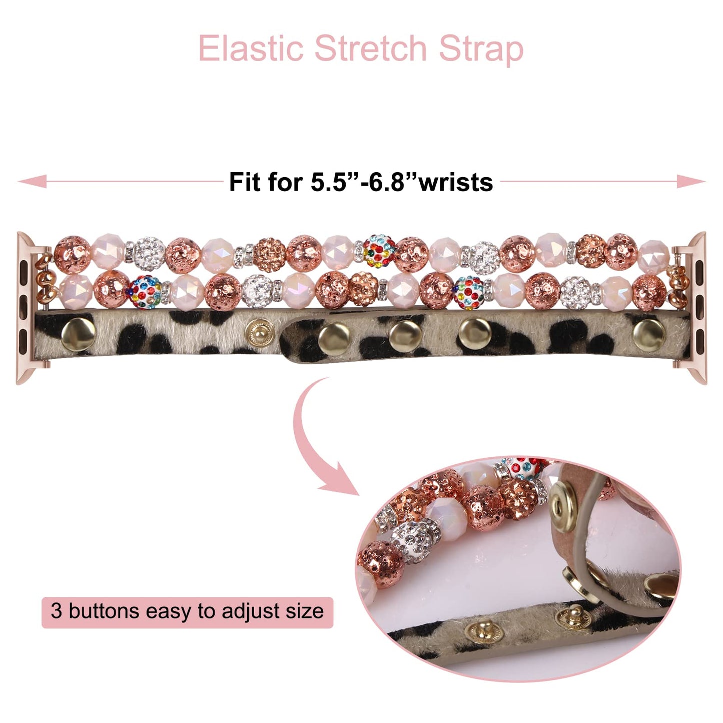 VIQIV Bracelet Band Compatible with Apple Watch 41mm/40mm/38mm Series 7 6 5 4 3 2 1 for Women Girls, Fashion Multi-Wraps Elastic Glitter Beaded Leopard Leather Strap for iwatch Bands