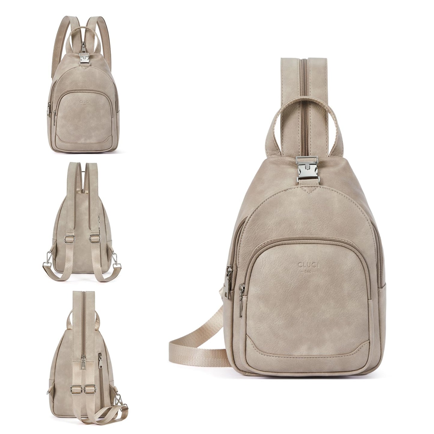 CLUCI Leather Sling Backpack for Women - Small Convertible Crossbody Bag for Travel