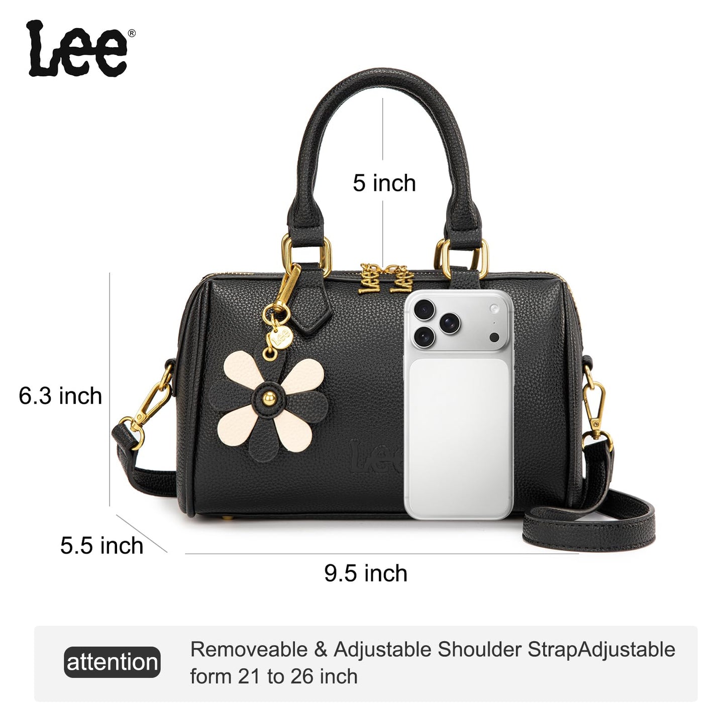 Lee Satchel Purses for Women, Small Top Handle Handbag, Convertible Crossbody Satchel with Detachable Shoulder Strap for Casual Use, LEE70-001BK