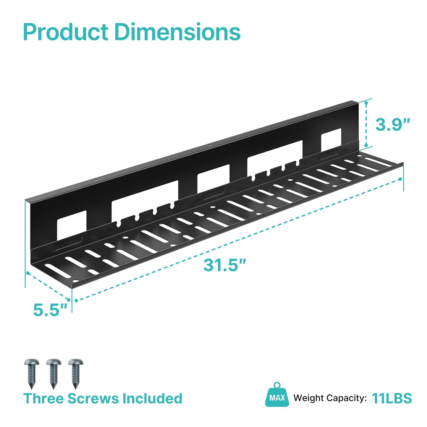 PEGZONE Under Desk Cable Management Tray, 31.5 Inches Metal Cord Organizer Rack, Desk Tray for Power Strip, Cord, Wire, Easy Mounting Cable Management Under Table for Home Office, Black
