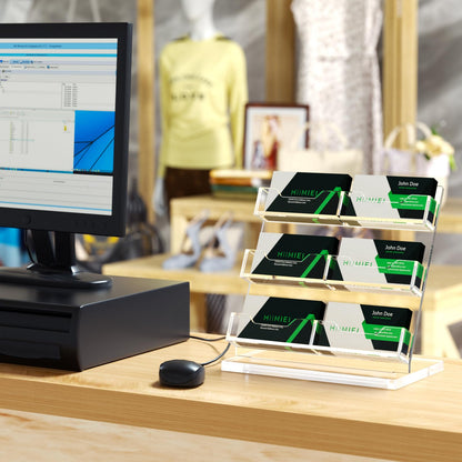HIIMIEI Business Card Holder Desk, Acrylic Business Card Display, 3 Tier Clear Business Card Stand for Office, Exhibition, Meeting, Home, 360 Card Capacity