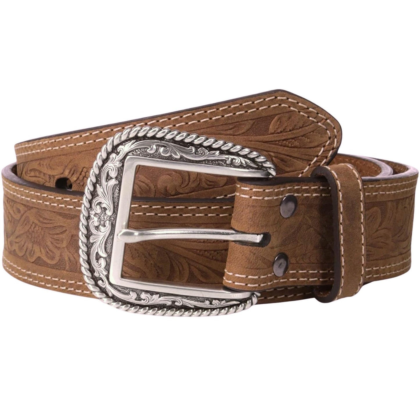 ARIAT Men's Leather Floral Embossed Belt, Medium Brown, 30
