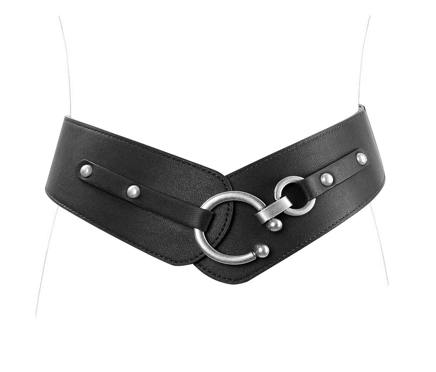 JASGOOD Women's Elastic Wide Belts Retro Stretchy Belt Vintage Cinch Belts for Dresses Coats, Black